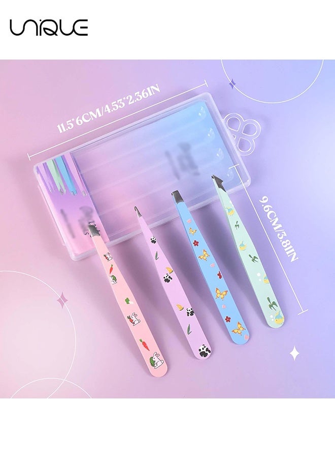 Unique 4 Pcs Tweezers for Eyebrows and Pointed Eyebrow Tweezer Set - High Precision Stainless Steel Eyebrow Tweezers for Facial Hair, Eyebrow Grooming, Ingrown Hair Splinter Removal Suitable for Women and Men Remover, Colorful - Image 2